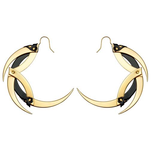 Small Gold and Black Dragon Moon Hoop Earrings