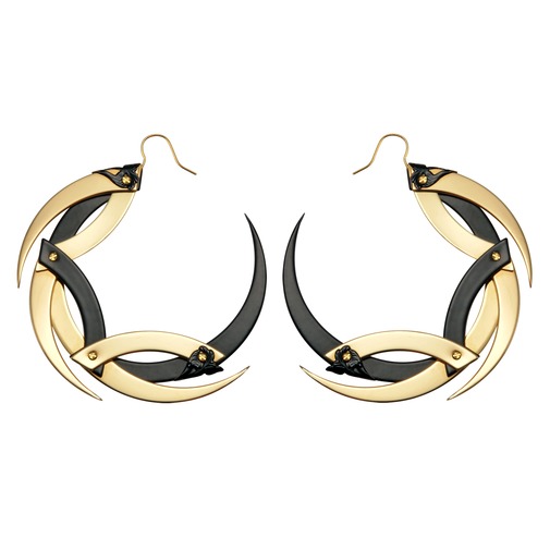 Medium Gold and Black Dragon Moon Hoop Earrings 