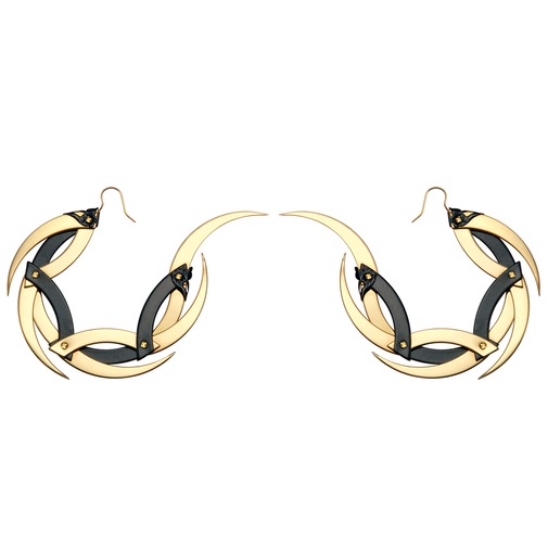 Large Gold and Black Dragon Moon Hoop Earrings