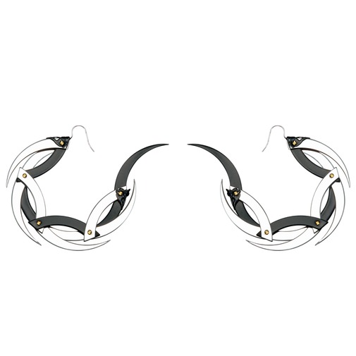 Large Silver and Black Dragon Moon Hoop Earrings