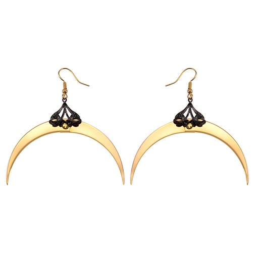 Crescent Moon Gold Dangle Earrings 