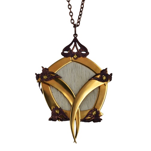 Gold Pentagon White Deer Cage Medallion