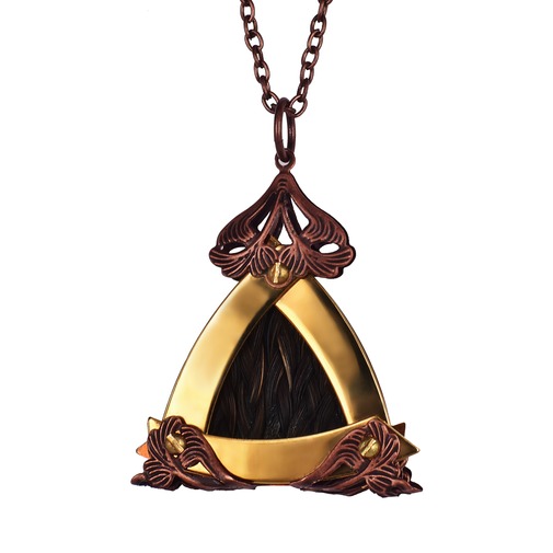 Small Gold Triangle Cognac Horsehair Pendant