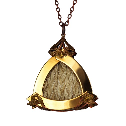 Large Gold Triangle White Horsehair Pendant