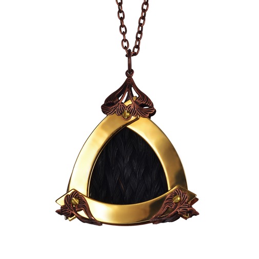 Large Gold Triangle Black Horsehair Pendant