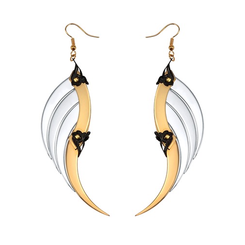 Large Gold and White Blade Wings Earrings