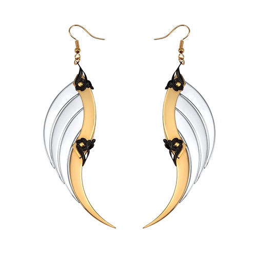 Large Gold and White Blade Wings Earrings