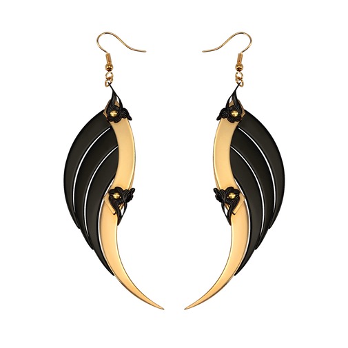 Large Gold and Black Blade Wings Earrings