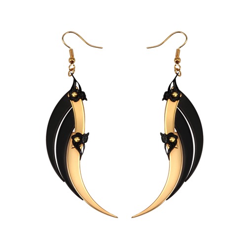 Medium Gold and Black Blade Wings Earrings