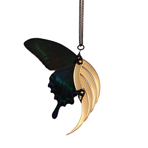 Nocturnal Butterfly Large Gold Blade Wing Pendant