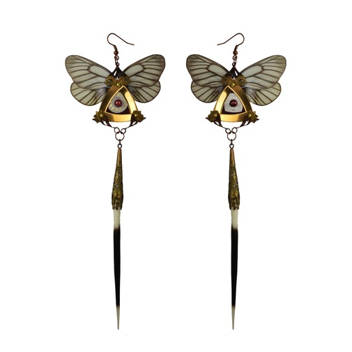White Aporia Butterfly Kanzashi Long Dangle Earrings  