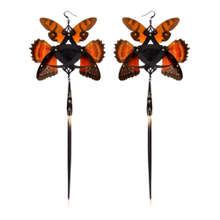 Black Python and Orange Cicada Kanzashi Long Dangle Earrings