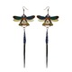 Blue Dragonfly Kanzashi Long Dangle Earrings 