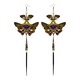 Violet Snakeskin and Jade Green Butterfly with Pearl Gold Kanzashi Long Dangle Earrings