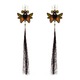 Black Fox and Jade Green Butterfly with Pearl Black Kanzashi Long Dangle Earrings