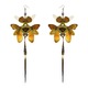 Crocodile Skin and Real Butterfly with Pearl Gold Kanzashi Long Dangle Earrings