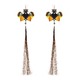 Violet Fox Fur and Real Butterfly Wings with Pearl Silver Kanzashi Long Dangle Earrings