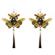 Goat fur and Jade Orange Butterfly with Pearl Black Kanzashi Long Dangle Earrings