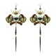 Blue Gray Fox Fur and Real Butterfly with Pearl White Kanzashi Long Dangle Earrings