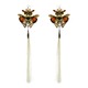 Genuine Crocodile Skin and Jade Orange Butterfly Gold Kanzashi Long Dangle Earrings