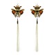 Genuine Crocodile Skin and Jade Orange Butterfly Gold Kanzashi Long Dangle Earrings