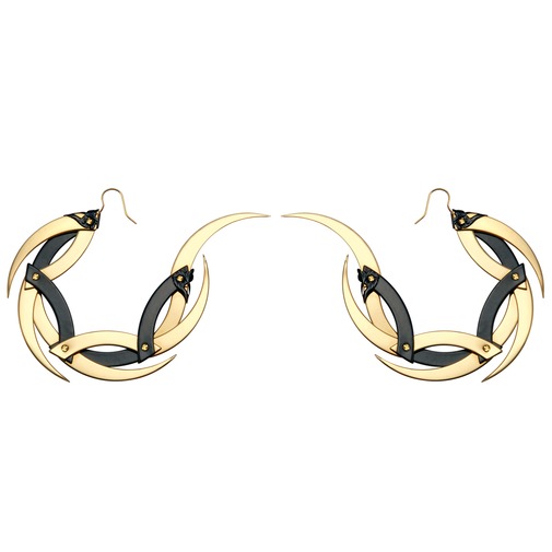 Large Gold and Black Dragon Moon Hoop Earrings