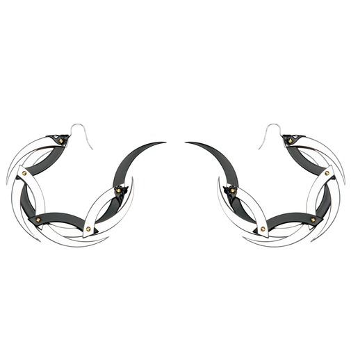 Large Silver and Black Dragon Moon Hoop Earrings