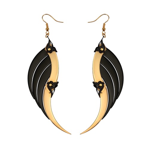Large Gold and Black Blade Wings Earrings