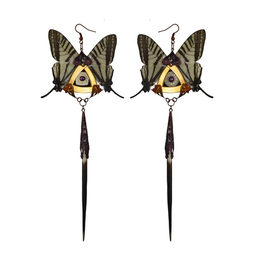 Swallowtail Butterfly Kanzashi Long Dangle Earrings 