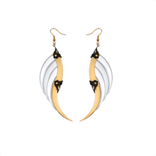 Large Gold and White Blade Wings Earrings