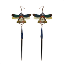 Blue Dragonfly Kanzashi Long Dangle Earrings 