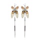 Silver Red Fox and Cicada Kanzashi Long Dangle Earrings