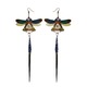 Blue Dragonfly Kanzashi Long Dangle Earrings 