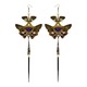 Violet Snakeskin and Jade Green Butterfly with Pearl Gold Kanzashi Long Dangle Earrings