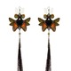 Black Fox and Jade Green Butterfly with Pearl Black Kanzashi Long Dangle Earrings