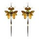Crocodile Skin and Real Butterfly with Pearl Gold Kanzashi Long Dangle Earrings